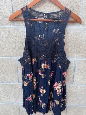 torrid Navy Floral Crochet Yoke Tank Top
